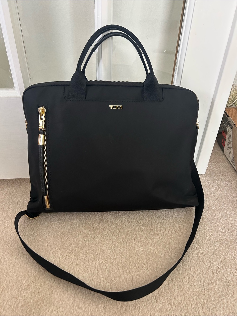 Tumi Black Laptop Briefcase with Gold Hardware Nylon